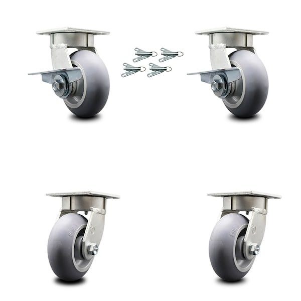 Service Caster 5 Inch Kingpinless Thermoplastic Rubber Wheel Caster Swivel Locks 2 Brakes, 4PK SCC-KP30S520-TPRRD-SLB-BSL-2-BSL-2 - main